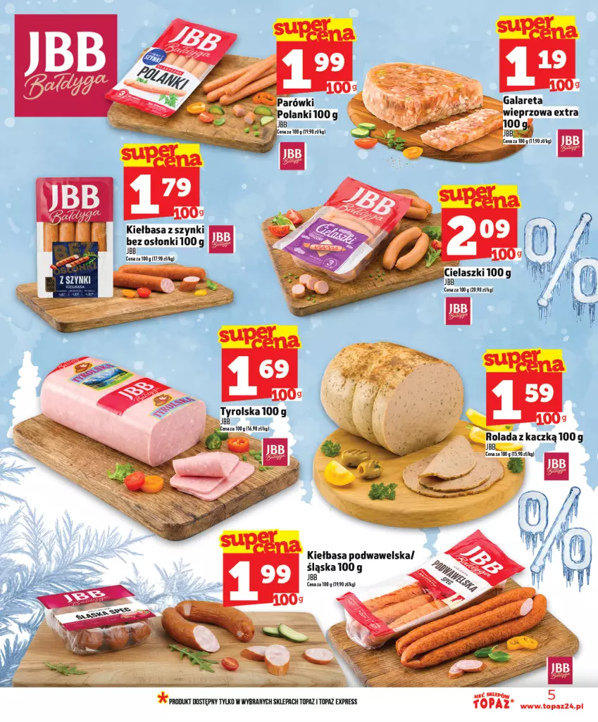Gazetka promocyjna Topaz - Gazetka - ważna 22.01 do 28.01.2026 - strona 5 - produkty: Kiełbasa, Kiełbasa podwawelska, Rolada, Top, Wawel