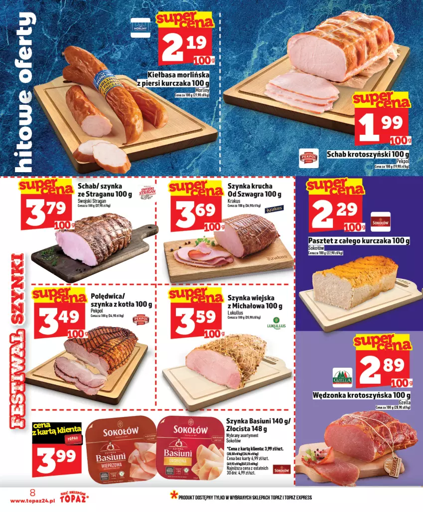 Gazetka promocyjna Topaz - Gazetka - ważna 22.01 do 28.01.2026 - strona 8 - produkty: Gra, Krakus, Kurczak, Pasztet, Pekpol, Polędwica, Schab krotoszyński, Sok, Sokołów, Szynka, Top