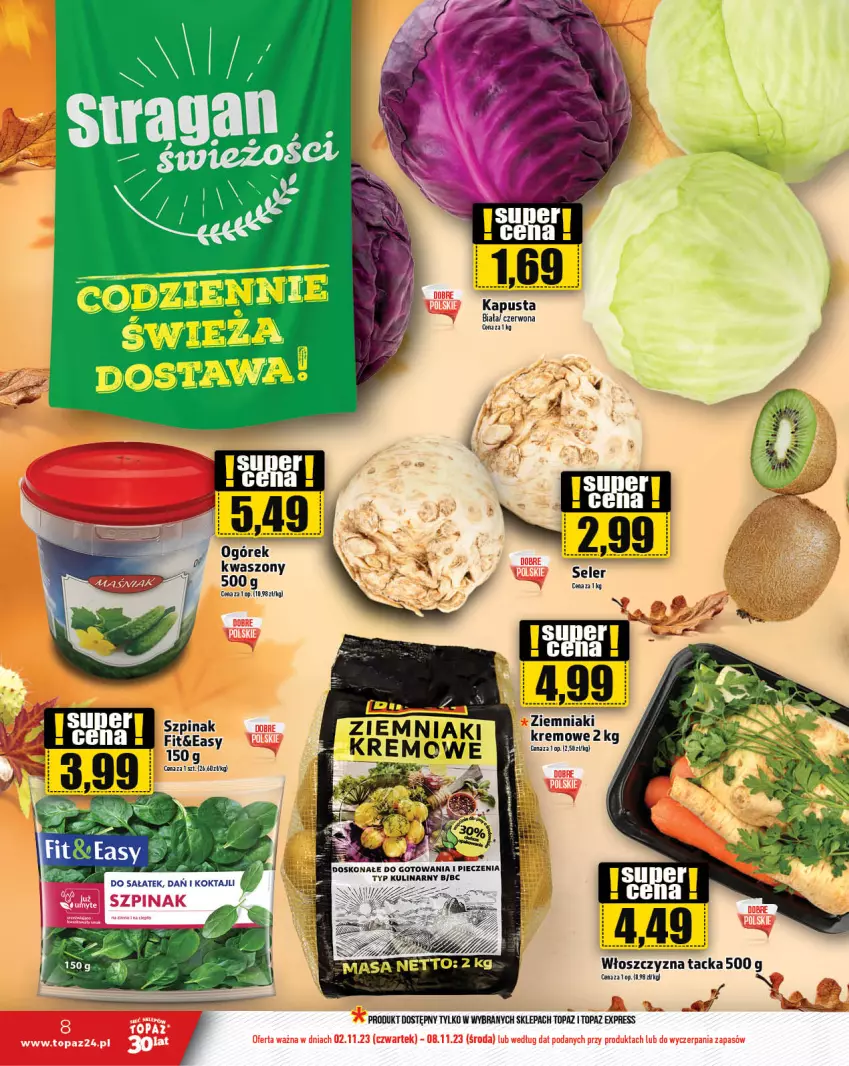 Gazetka promocyjna Topaz - Gazetka - ważna 02.11 do 08.11.2023 - strona 8 - produkty: Piec, Sałat, Szpinak, Top, Ziemniaki