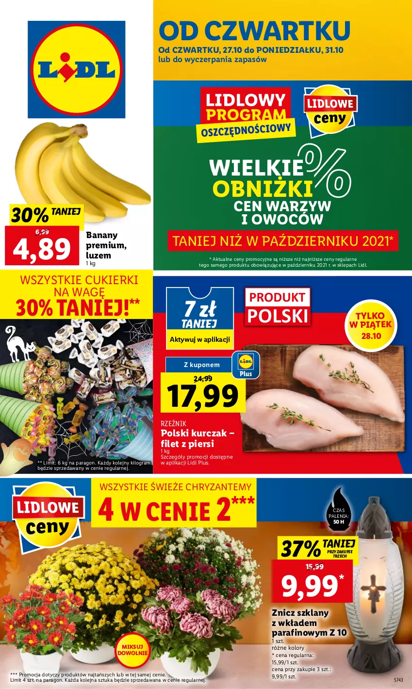 Gazetka promocyjna Lidl - GAZETKA - ważna 27.10 do 31.10.2022 - strona 1 - produkty: Banany, Cukier, Cukierki, Gra, Kurczak, Olej, Znicz