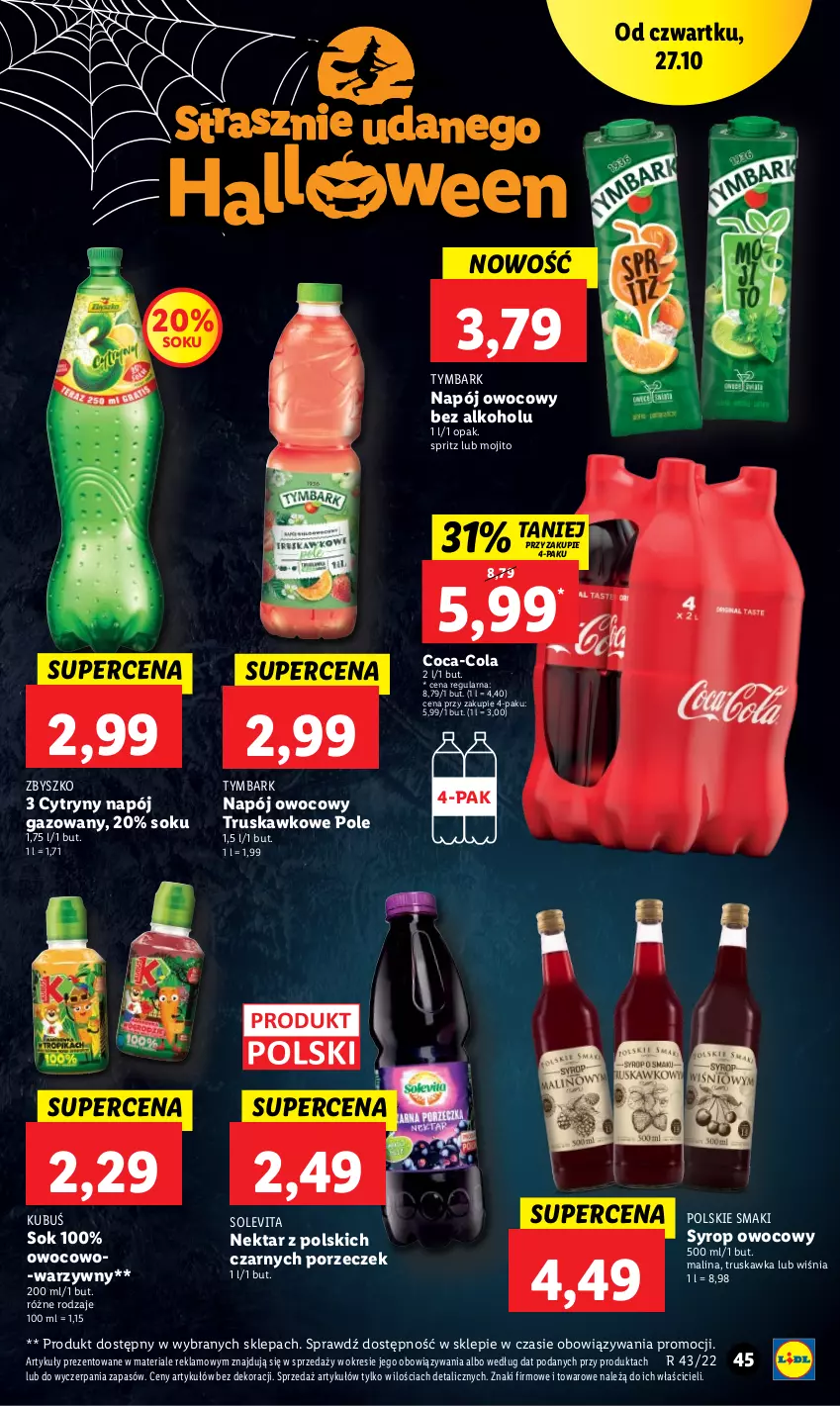 Gazetka promocyjna Lidl - GAZETKA - ważna 27.10 do 31.10.2022 - strona 55 - produkty: Coca-Cola, Cytryny, Kubuś, Napój, Napój gazowany, Nektar, Por, Sok, Syrop, Tymbark