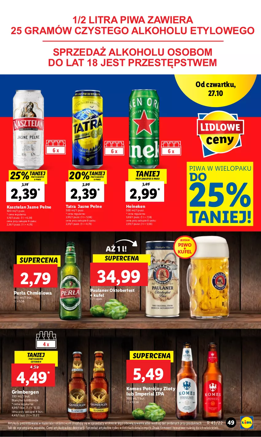 Gazetka promocyjna Lidl - GAZETKA - ważna 27.10 do 31.10.2022 - strona 59 - produkty: Gra, Heineken, Kasztelan, Perła, Piwa, Piwo, Tatra