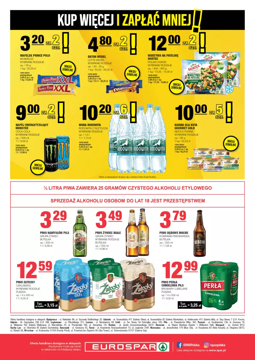 Gazetka promocyjna Spar - EuroSpar - ważna 01.01 do 11.01.2025 - strona 8 - produkty: Baton, Carlsberg, Coca-Cola, Dzieci, Fa, Gourmet Gold, Gra, Kosz, LG, Namysłów, Oliwa, Perła, Piwo, Prince Polo, Pur, Purina, Rum, Top, Wafelek, Warzywa, Woda