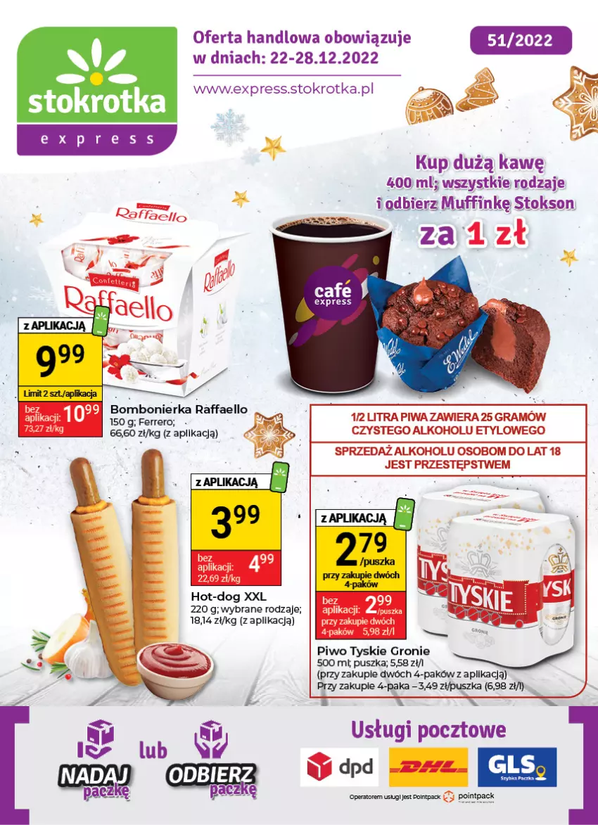 Gazetka promocyjna Stokrotka - Stokrotka Express - ważna 22.12 do 28.12.2022 - strona 1 - produkty: Fa, Ferrero, Gra, Piwa, Piwo, Raffaello, Tyskie