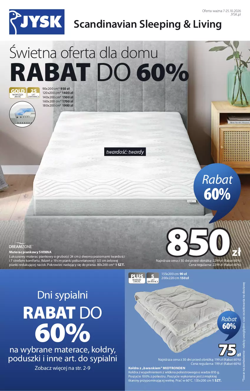 Gazetka promocyjna Jysk - Oferta tygodnia - ważna 07.10 do 25.10.2026 - strona 2 - produkty: Fa, Kołdra, Materac, Materac piankowy, Pokrowiec, Tera