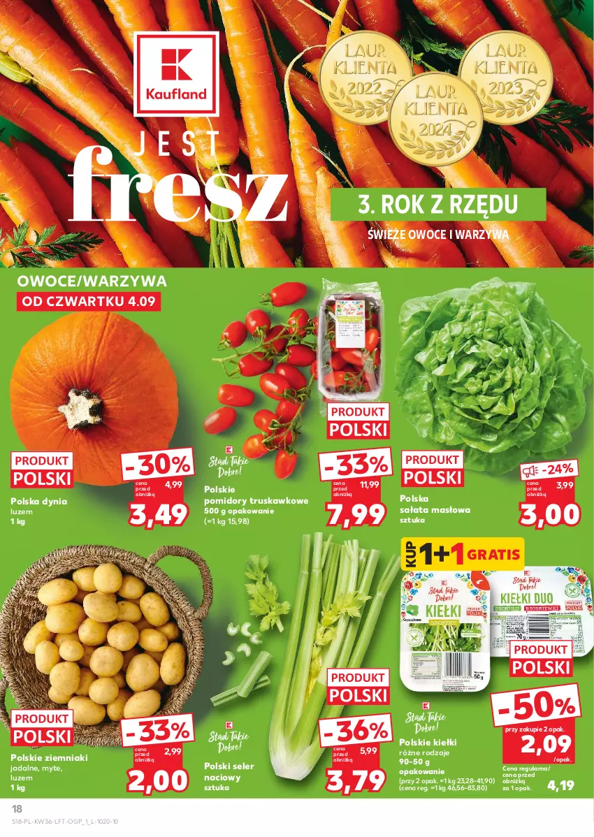 Gazetka promocyjna Kaufland - Gazetka tygodnia - ważna 04.09 do 10.09.2025 - strona 18 - produkty: Gra, Kiełki, Masło, Owoce, Pomidory, Sałat, Sałata masłowa, Seler naciowy, Warzywa, Ziemniaki