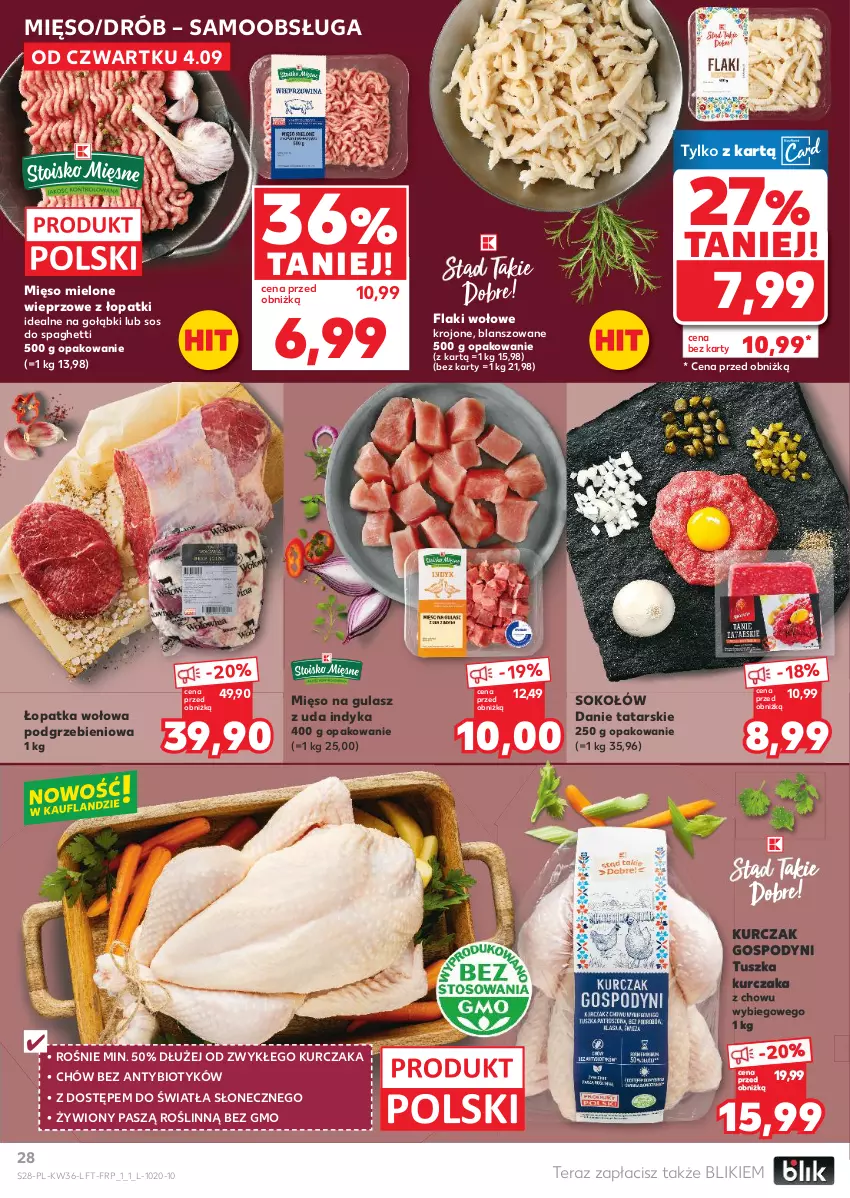 Gazetka promocyjna Kaufland - Gazetka tygodnia - ważna 04.09 do 10.09.2025 - strona 28 - produkty: Drób, Flaki, Flaki wołowe, Kurczak, Mięso, Mięso mielone, Mięso na gulasz, Sok, Sokołów, Sos, Spaghetti, Tera, Tusz