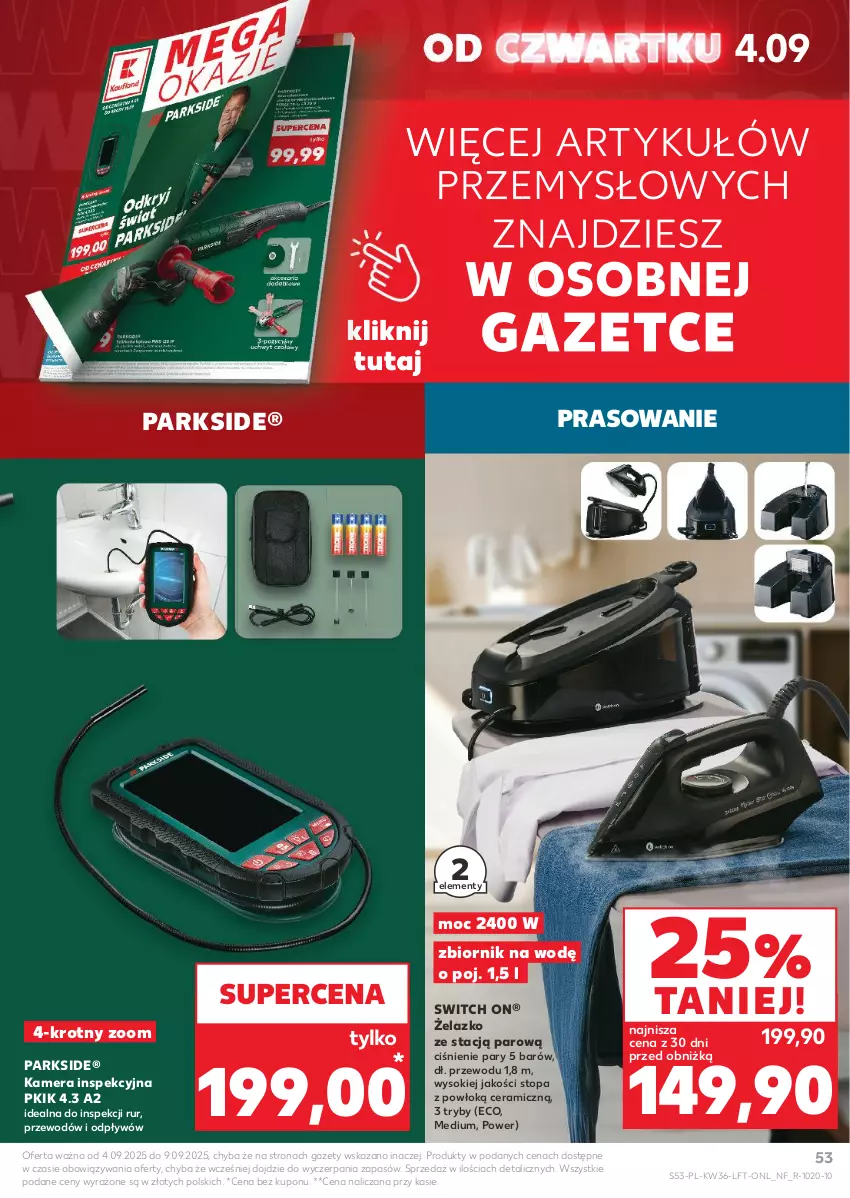 Gazetka promocyjna Kaufland - Gazetka tygodnia - ważna 04.09 do 10.09.2025 - strona 53 - produkty: Kamera, Parkside, Sok, Top