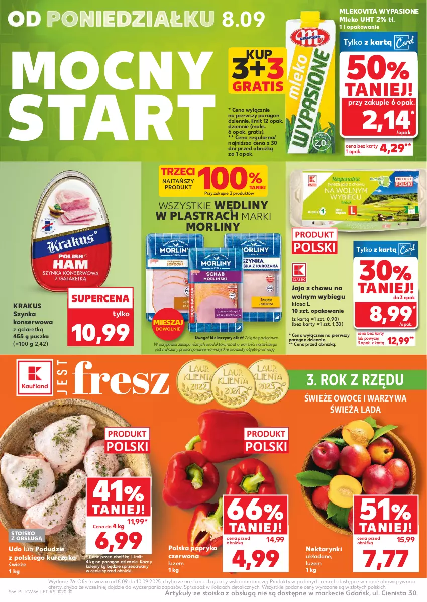Gazetka promocyjna Kaufland - Gazetka tygodnia - ważna 04.09 do 10.09.2025 - strona 56 - produkty: Gala, Gra, Jaja, Krakus, Kurczak, Mleko, Mlekovita, Morliny, Nektar, Olej, Owoce, Papryka, Papryka czerwona, Por, Ser, Szynka, Szynka konserwowa, Waga, Warzywa