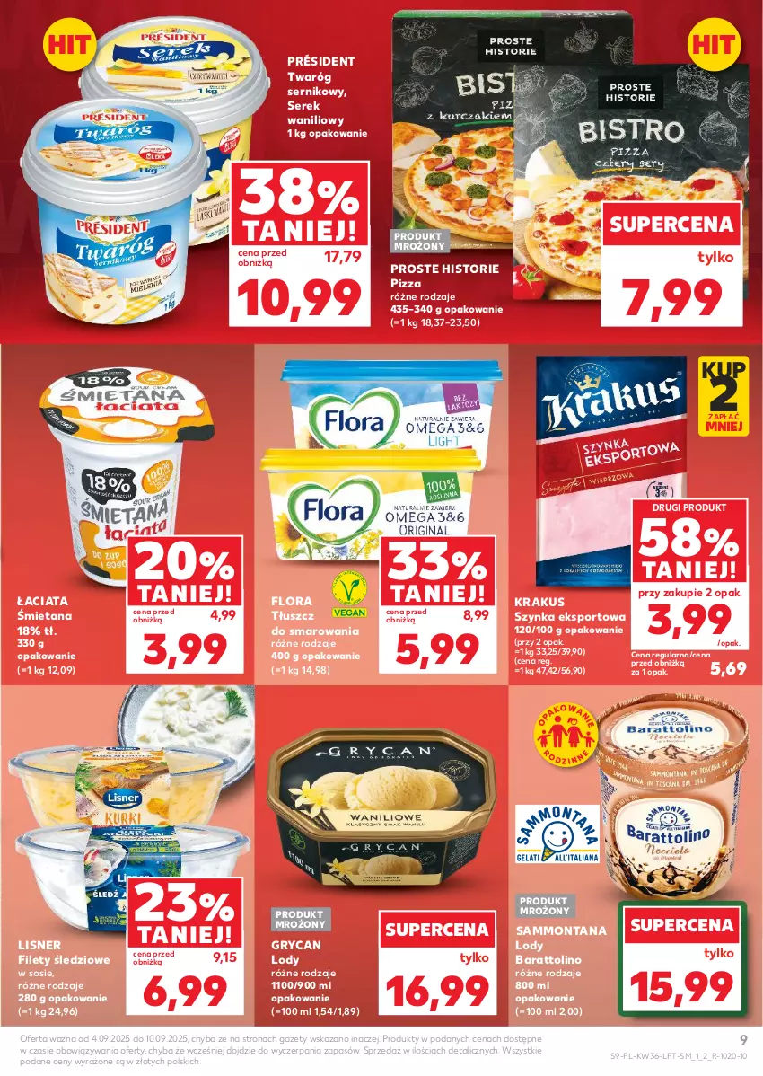Gazetka promocyjna Kaufland - Gazetka tygodnia - ważna 04.09 do 10.09.2025 - strona 9 - produkty: Flora, Gry, Krakus, Lisner, Lody, Pizza, Por, Président, Ser, Serek, Sos, Sport, Szynka, Twaróg
