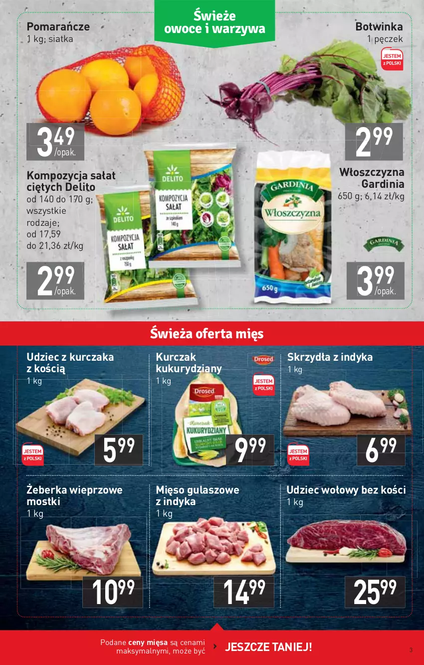 Gazetka promocyjna Stokrotka - Market - ważna 15.04 do 21.04.2021 - strona 3 - produkty: Inka, Kurczak, Mięso, Pomarańcze, Sałat, Siatka, Udziec wołowy