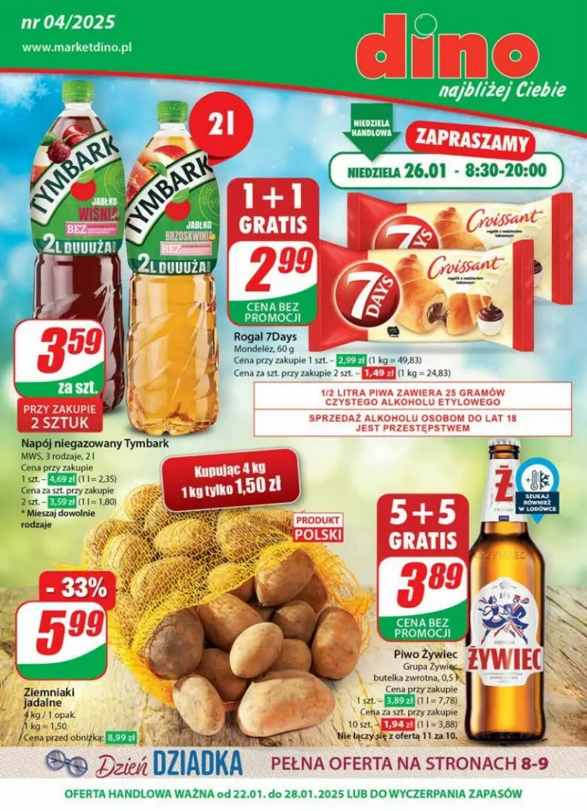 Gazetka promocyjna Dino - ważna 22.01 do 28.01.2025 - strona 1 - produkty: JBL, Napój, Napój niegazowany, Piwo, Rogal, Tymbark, Ziemniaki