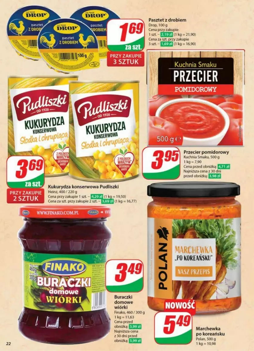 Gazetka promocyjna Dino - ważna 22.01 do 28.01.2025 - strona 15 - produkty: Buraczki, Heinz, Kuchnia, Kukurydza, Kukurydza konserwowa, Marchewka, Pasztet, Pudliszki, Ser