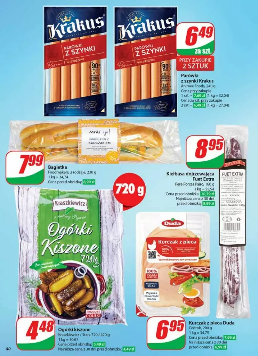 Gazetka promocyjna Dino - ważna 22.01 do 28.01.2025 - strona 35 - produkty: Bagietka, Duda, Kiełbasa, Krakus, Kurczak, Parówki, Parówki z szynki, Piec, Por