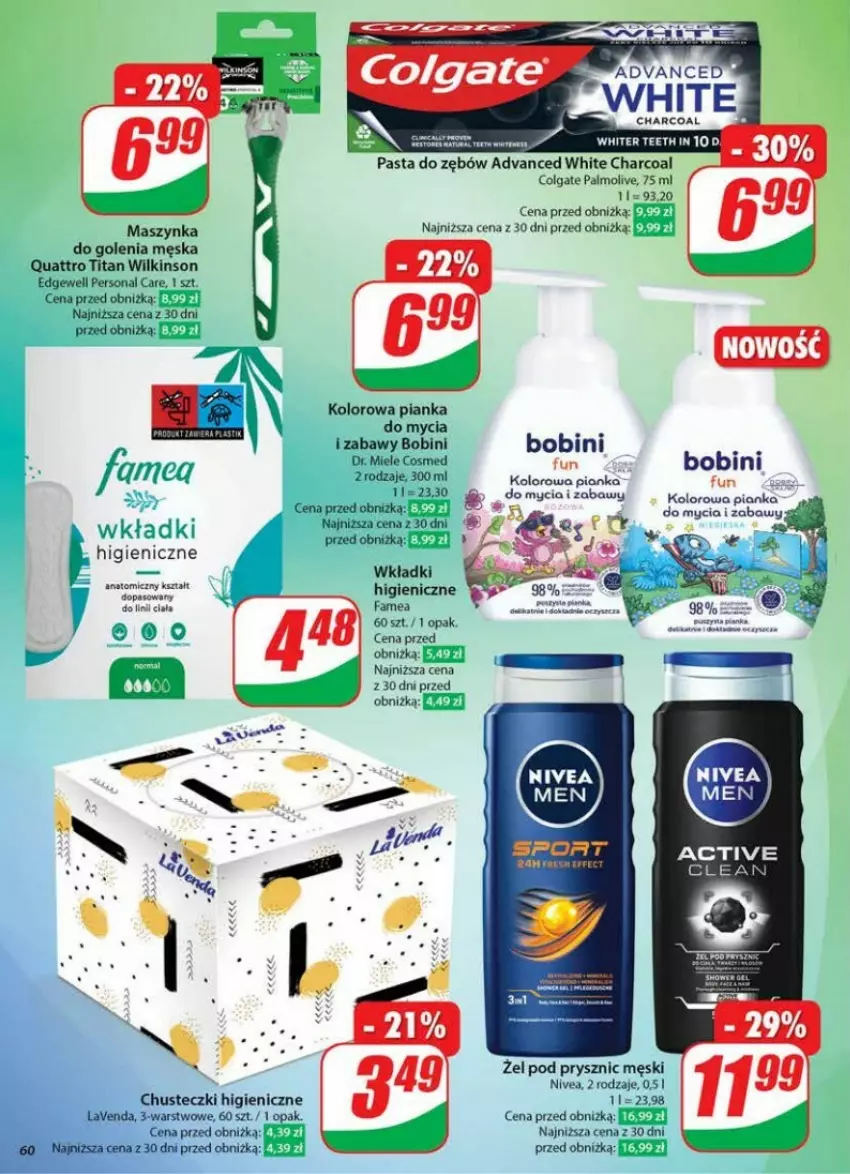 Gazetka promocyjna Dino - ważna 22.01 do 28.01.2025 - strona 57 - produkty: Chusteczki, Fa, Lack, LG, Maszynka, Maszynka do golenia, Nivea, Palmolive, Pasta do zębów, Szynka, Wkładki