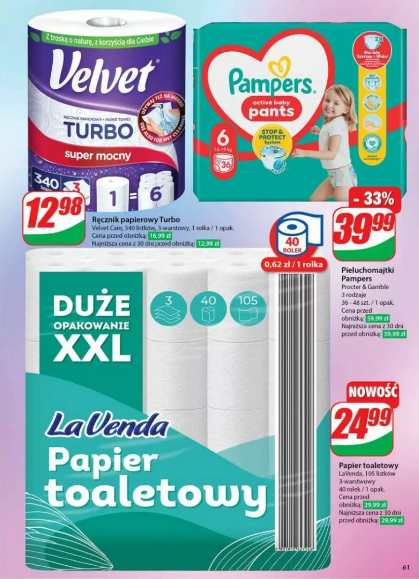 Gazetka promocyjna Dino - ważna 22.01 do 28.01.2025 - strona 58 - produkty: Majtki, Pampers, Papier, Papier toaletowy, Pieluchomajtki, Ręcznik, Top, Velvet