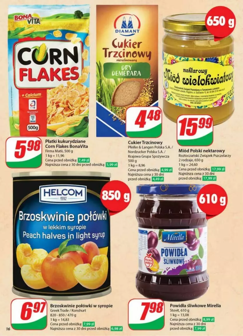 Gazetka promocyjna Dino - ważna 22.01 do 28.01.2025 - strona 8 - produkty: Brzoskwinie, Corn flakes, Cukier, Cukier trzcinowy, Diamant, Miód, Nektar, Syrop