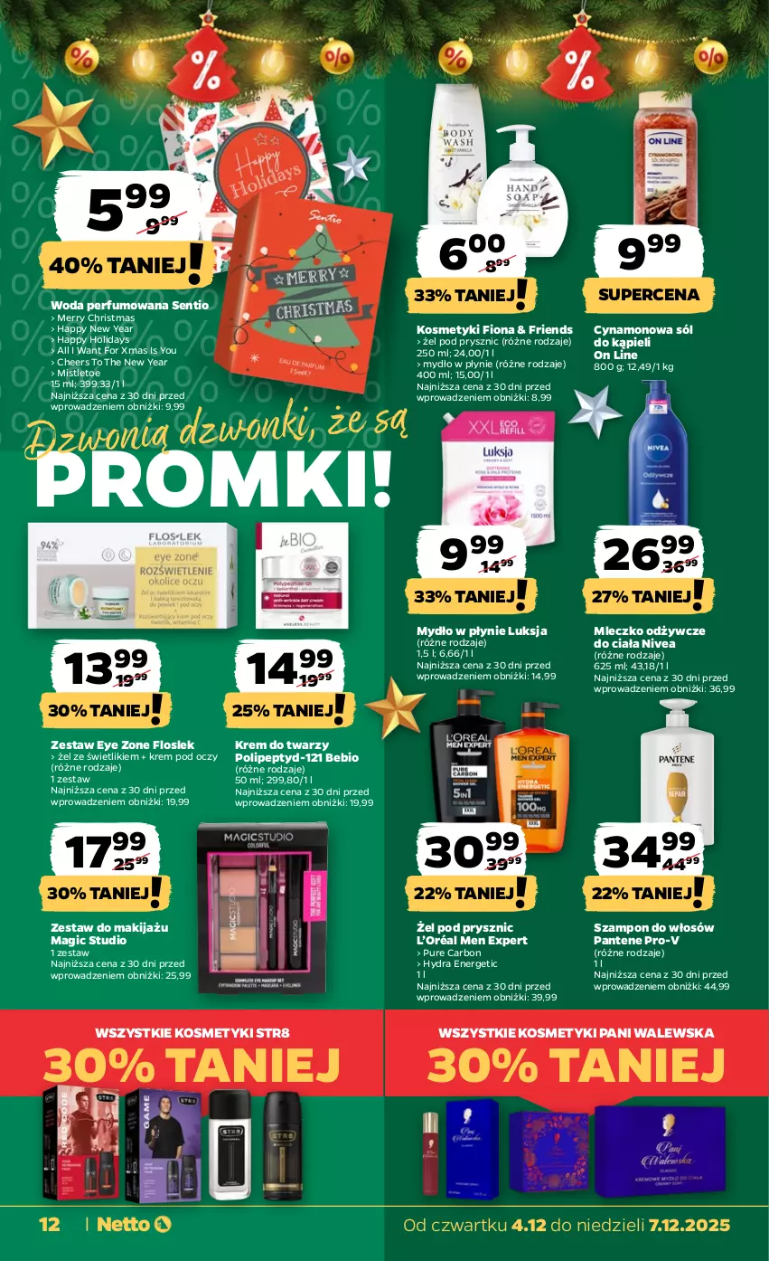 Gazetka promocyjna Netto - Od Czwartku - ważna 04.12 do 07.12.2025 - strona 12 - produkty: Krem do twarzy, Krem pod oczy, L’Oréal, Luksja, Makijaż, Mleczko, Mydło, Mydło w płynie, Nivea, Pantene, Perfum, Pur, Sól, Sól do kąpieli, Str8, Szampon, Woda, Woda perfumowana