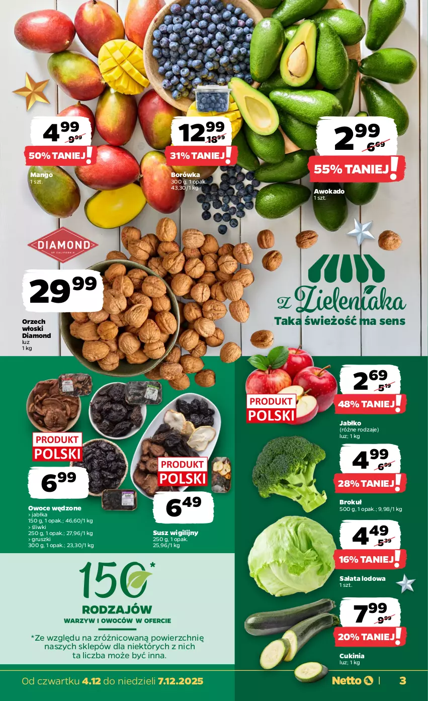 Gazetka promocyjna Netto - Od Czwartku - ważna 04.12 do 07.12.2025 - strona 3 - produkty: Borówka, Gruszki, Jabłka, Mango, Owoce, Sałat, Sałata lodowa