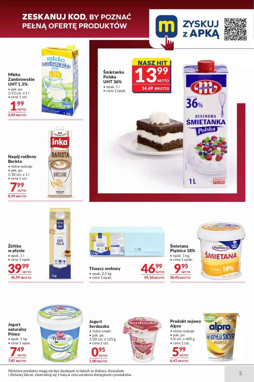 Gazetka promocyjna Makro - Oferta dla Gastronomii - ważna 13.10 do 26.10.2026 - strona 5 - produkty: Alpro, Jogurt, Jogurt naturalny, Kosz, Mleko, Napój, Napój roślinny, O nas, Piątnica, Ser, Szal, Tłuszcz wołowy