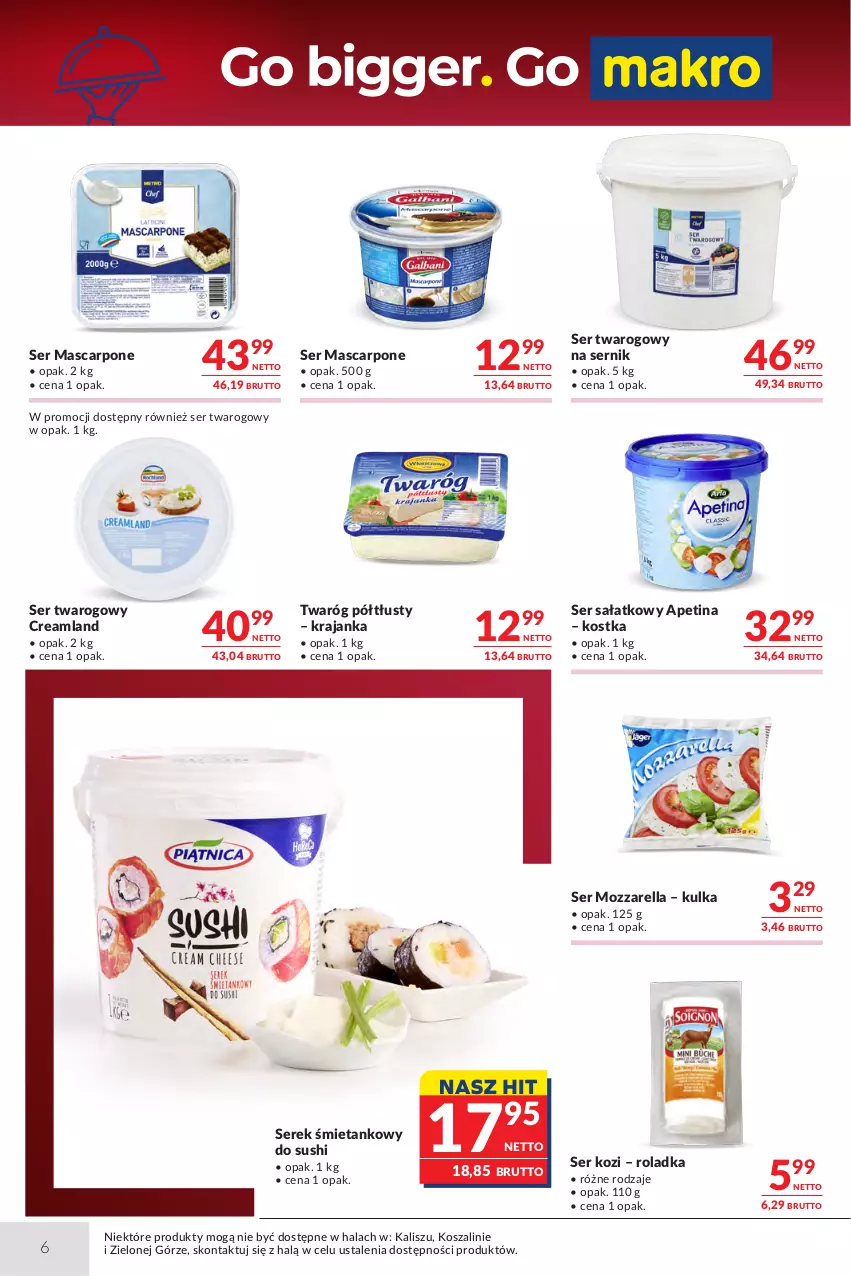 Gazetka promocyjna Makro - Oferta dla Gastronomii - ważna 13.10 do 26.10.2026 - strona 6 - produkty: Kosz, Mascarpone, Mozzarella, O nas, Sałat, Ser, Ser kozi, Ser twarogowy, Serek, Sushi, Szal, Twaróg, Twaróg półtłusty