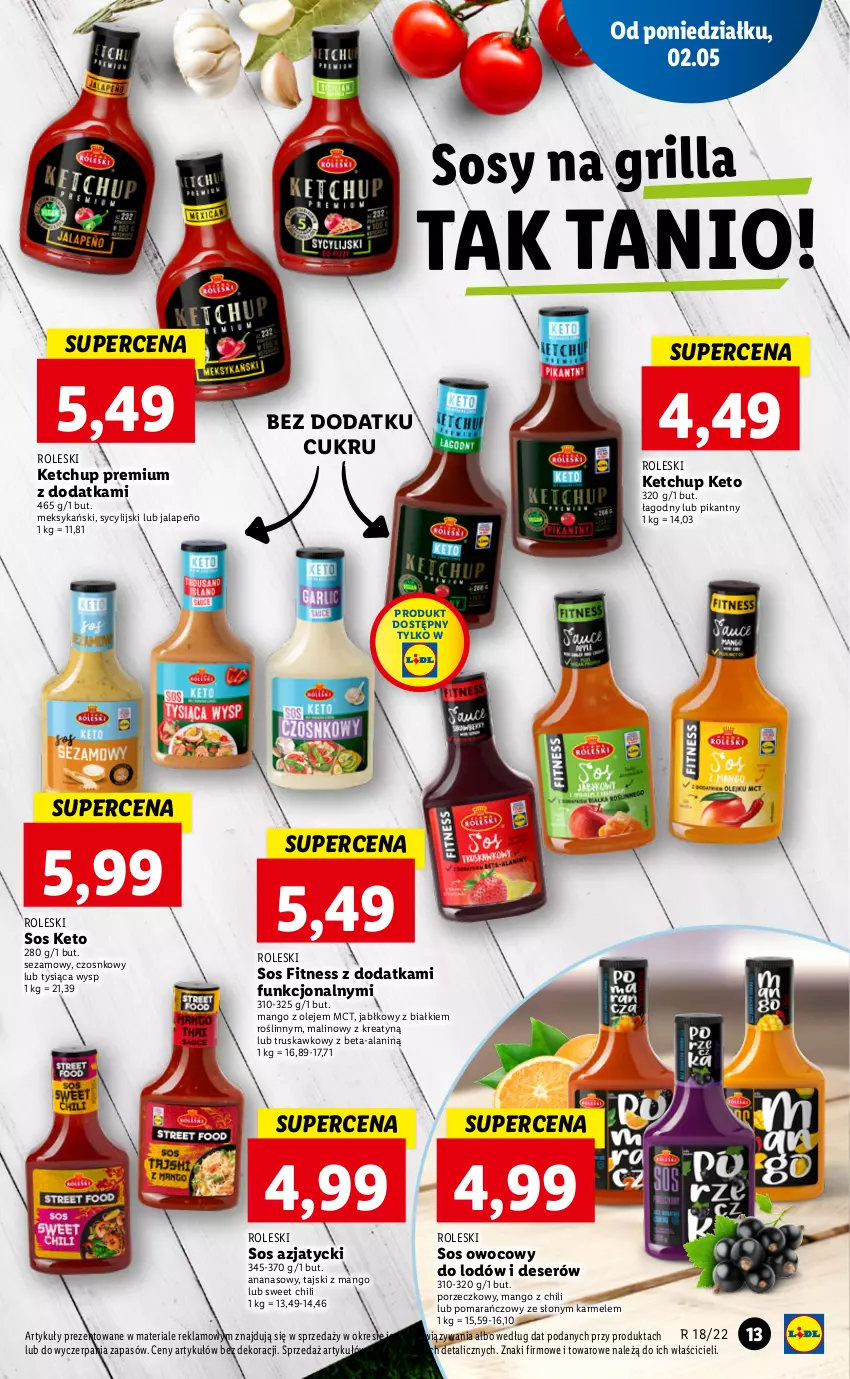 Gazetka promocyjna Lidl - GAZETKA - ważna 02.05 do 05.05.2022 - strona 13 - produkty: Ananas, Deser, Grill, Ketchup, Mango, Olej, Por, Ser, Sezam, Sos