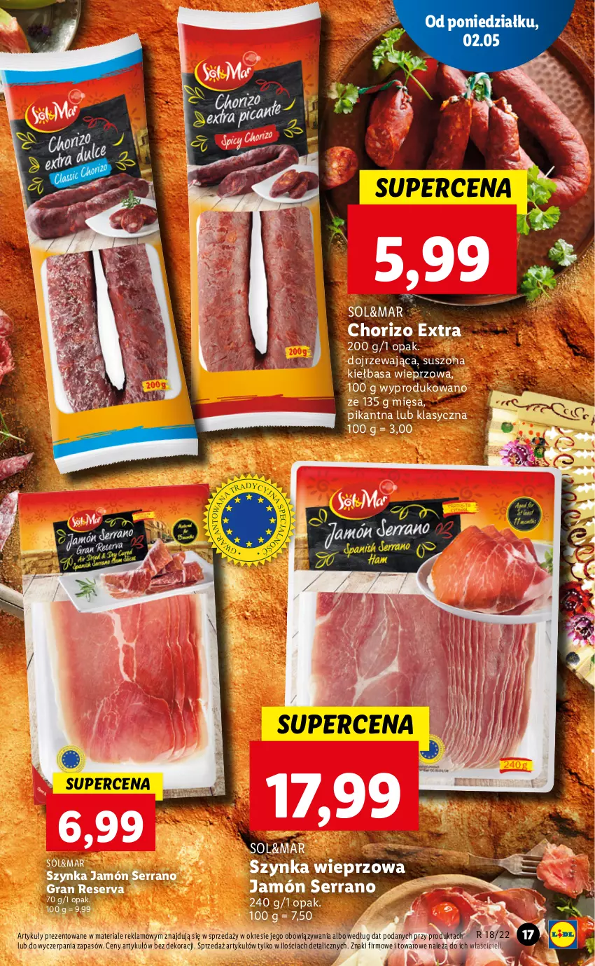 Gazetka promocyjna Lidl - GAZETKA - ważna 02.05 do 05.05.2022 - strona 17 - produkty: Gra, Jamón serrano, Kiełbasa, Ser, Szynka, Szynka wieprzowa