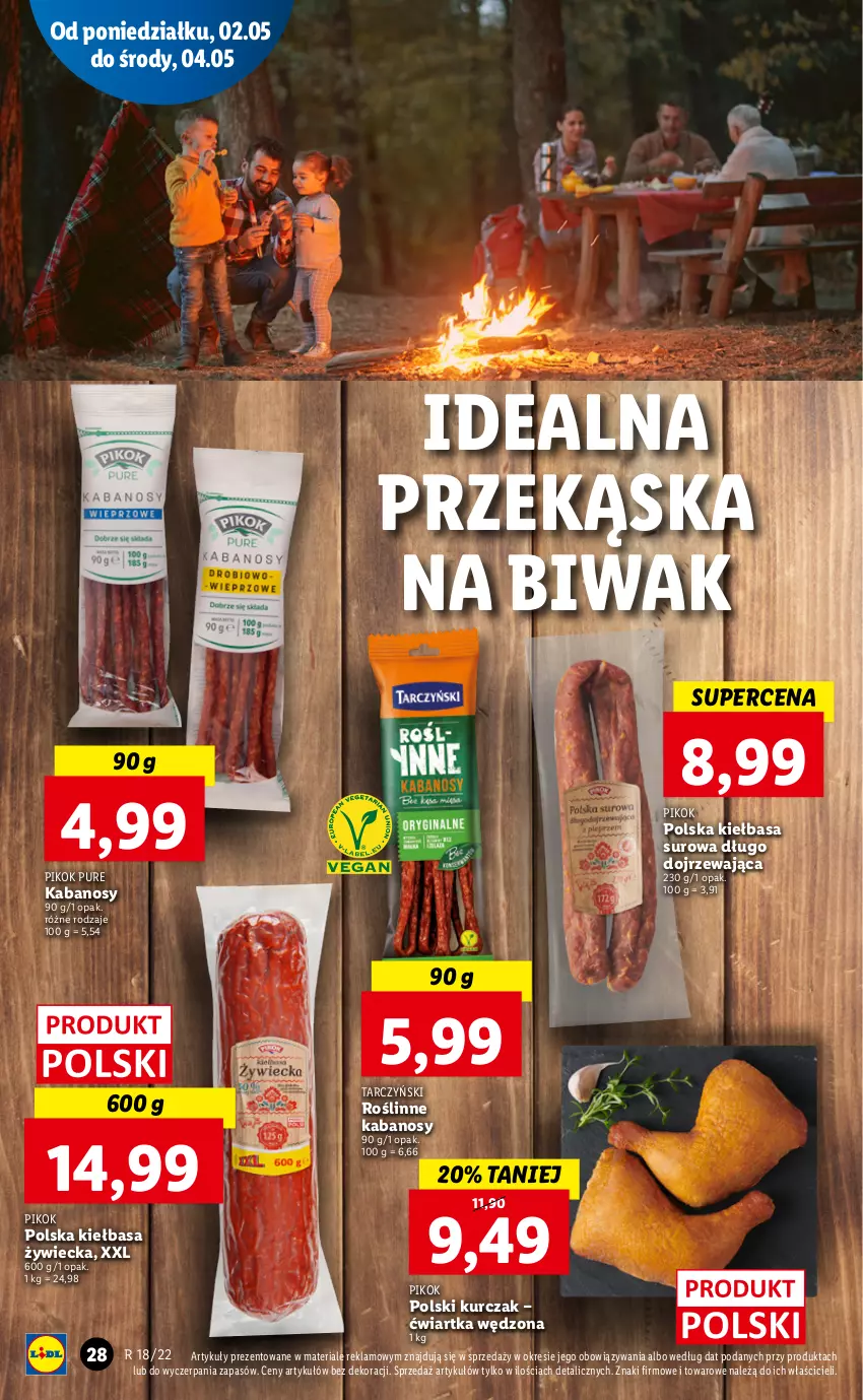 Gazetka promocyjna Lidl - GAZETKA - ważna 02.05 do 05.05.2022 - strona 28 - produkty: Kabanos, Kiełbasa, Kurczak, PIKOK, Pur, Roślinne kabanosy, Tarczyński