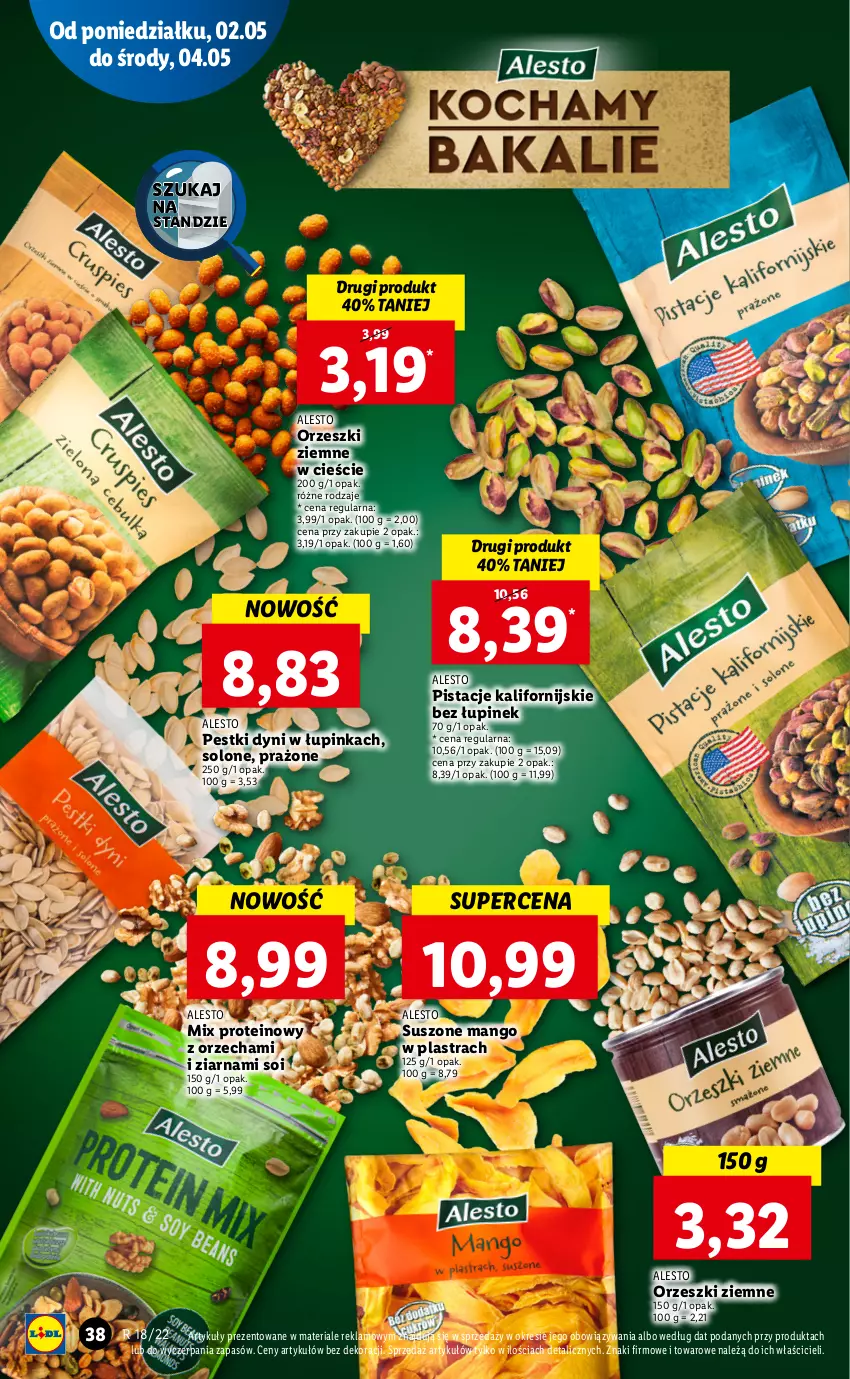 Gazetka promocyjna Lidl - GAZETKA - ważna 02.05 do 05.05.2022 - strona 38 - produkty: Inka, Mango, Orzeszki, Orzeszki ziemne, Pestki dyni, Pistacje