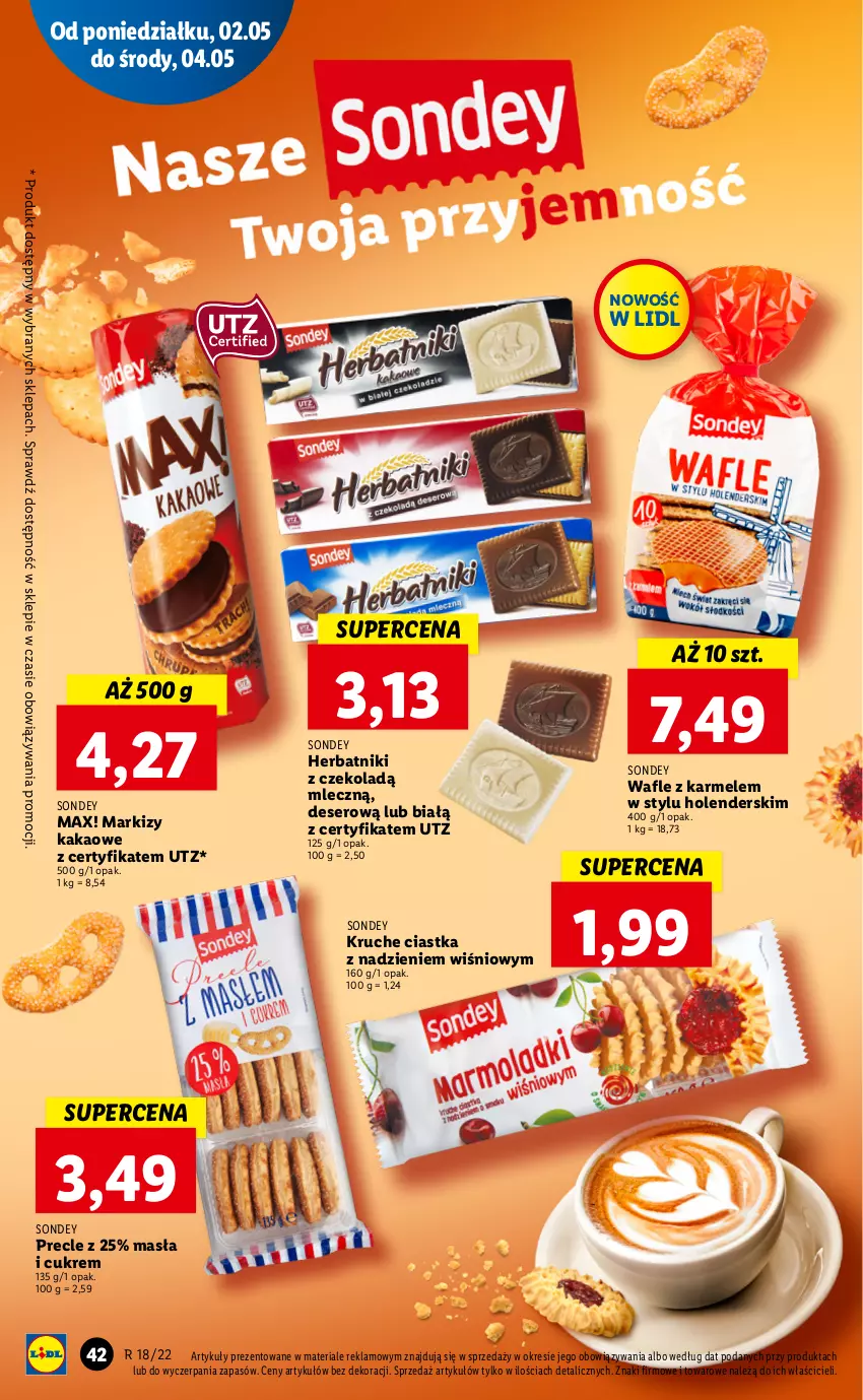 Gazetka promocyjna Lidl - GAZETKA - ważna 02.05 do 05.05.2022 - strona 42 - produkty: Ciastka, Deser, Herbatniki, Kakao, Precle, Ser