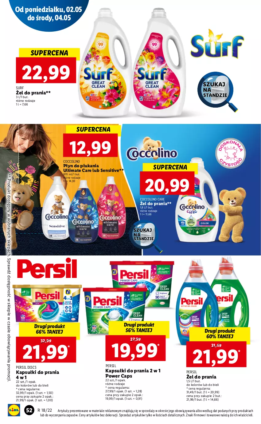 Gazetka promocyjna Lidl - GAZETKA - ważna 02.05 do 05.05.2022 - strona 52 - produkty: Coccolino, Kapsułki do prania, Persil, Płyn do płukania, Surf