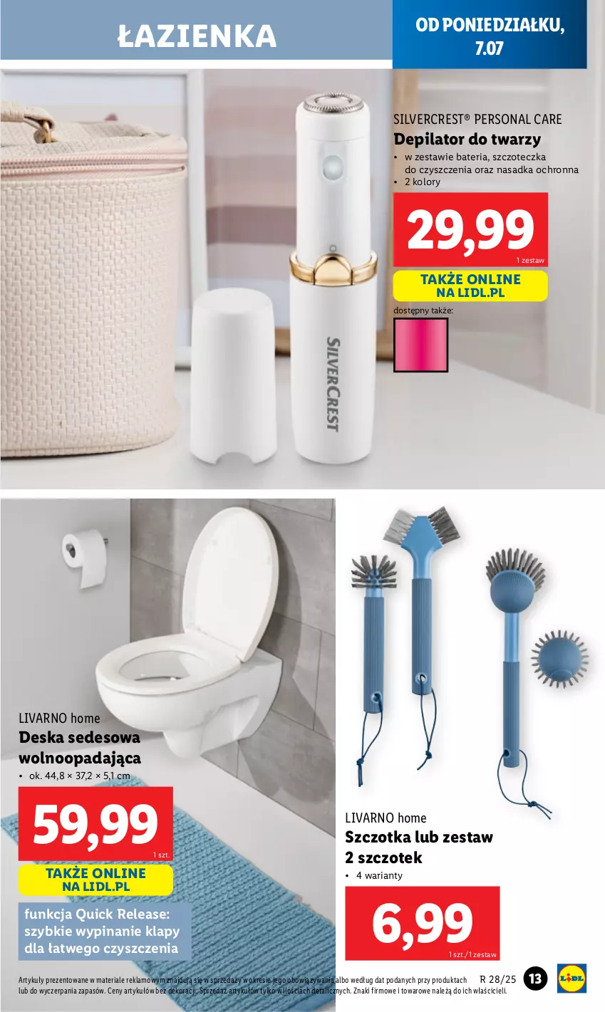 Gazetka promocyjna Lidl - GAZETKA - ważna 07.07 do 12.07.2025 - strona 13 - produkty: Bateria, Depilator, Deska sedesowa, Ivar, Silvercrest, Szczoteczka, Szczotka