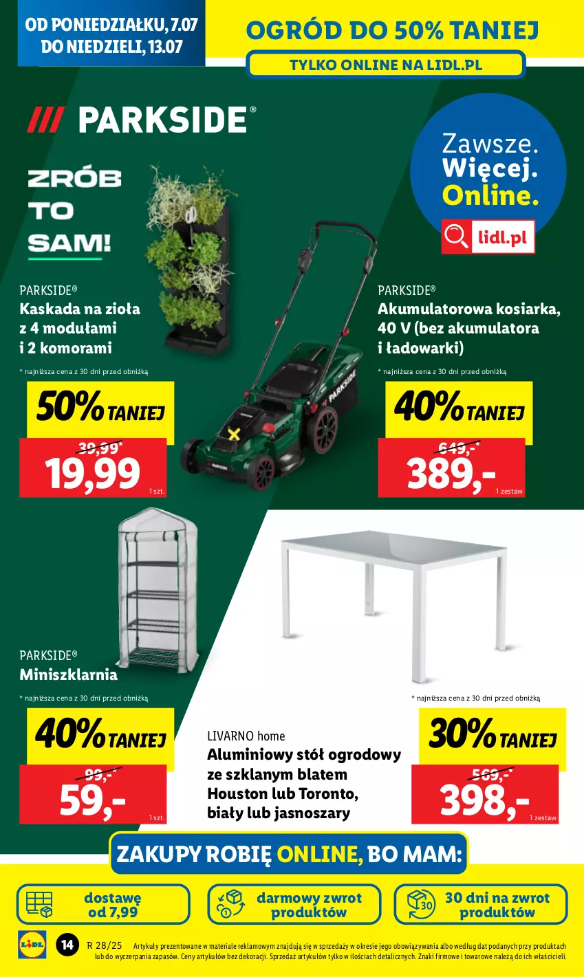 Gazetka promocyjna Lidl - GAZETKA - ważna 07.07 do 12.07.2025 - strona 14 - produkty: Akumulator, Ivar, Kask, Kosiarka, Ogród, Parkside, Stół
