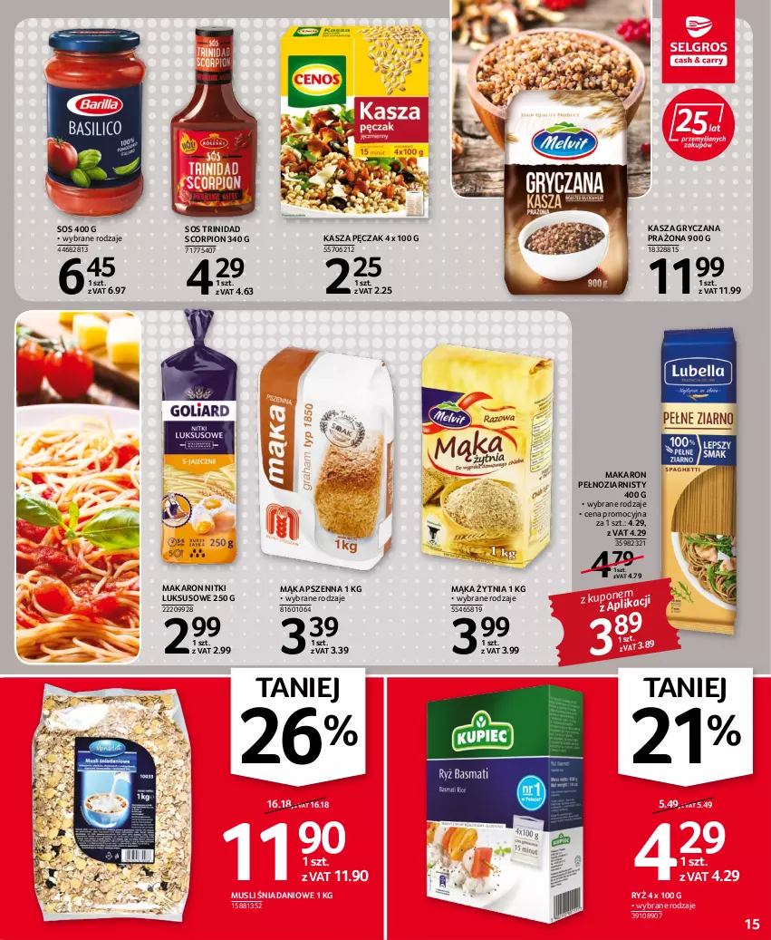 Gazetka promocyjna Selgros - Oferta spożywcza - ważna 20.10 do 02.11.2022 - strona 15 - produkty: Danio, Gry, Kasza, Kasza gryczana, Mąka, Mąka pszenna, Makaron, Mus, Ryż, Sos