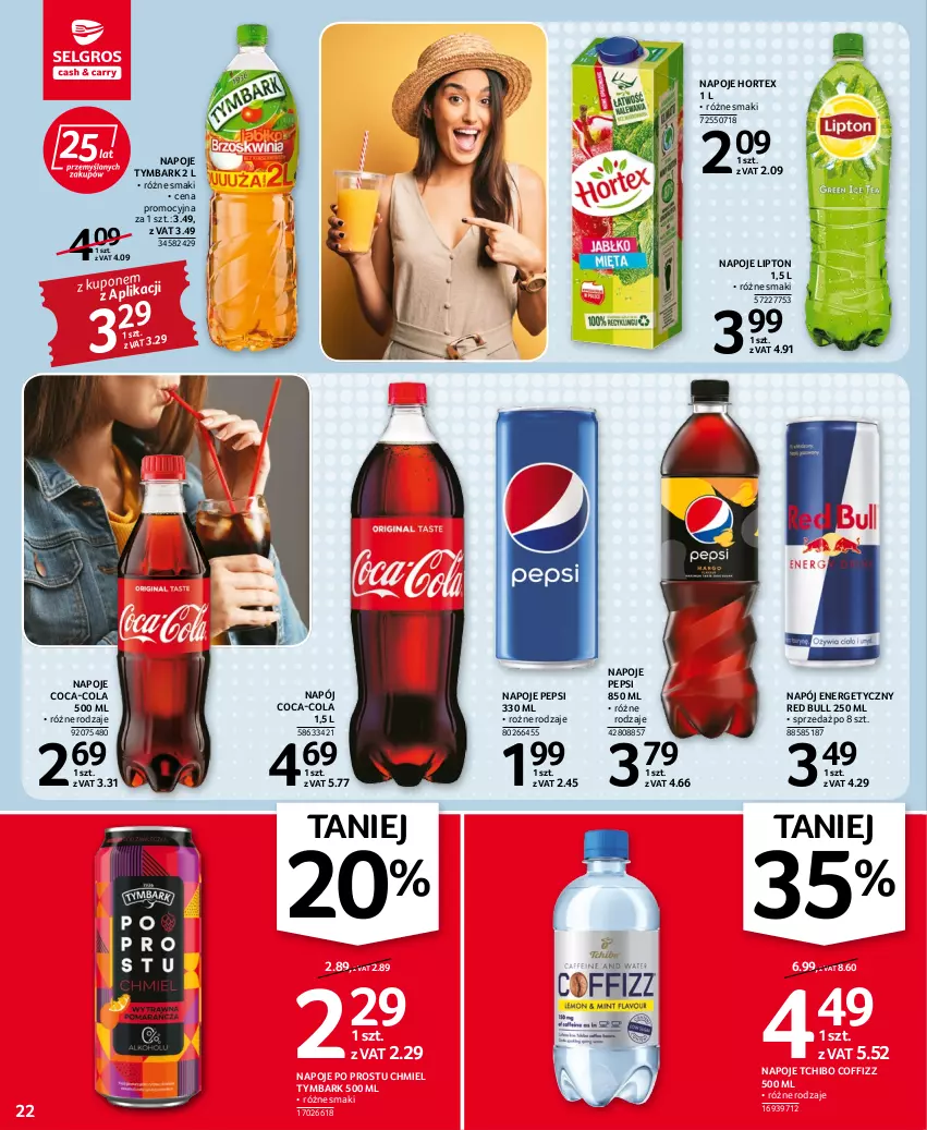 Gazetka promocyjna Selgros - Oferta spożywcza - ważna 20.10 do 02.11.2022 - strona 22 - produkty: Coca-Cola, Hortex, Lipton, Napój, Napój energetyczny, Napoje, Pepsi, Red Bull, Tchibo, Tymbark