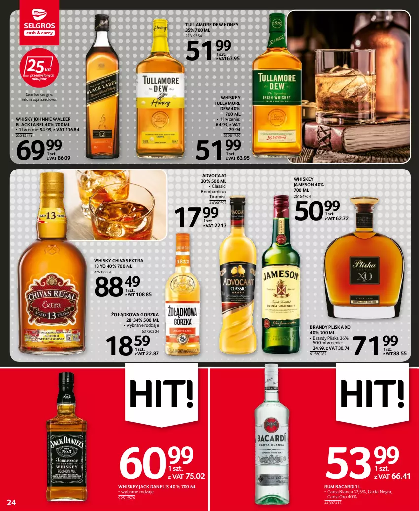 Gazetka promocyjna Selgros - Oferta spożywcza - ważna 20.10 do 02.11.2022 - strona 24 - produkty: Advocaat, Bacardi, Brandy, Gra, Jameson, Johnnie Walker, Lack, Pliska, Rum, Tullamore Dew, Whiskey, Whisky