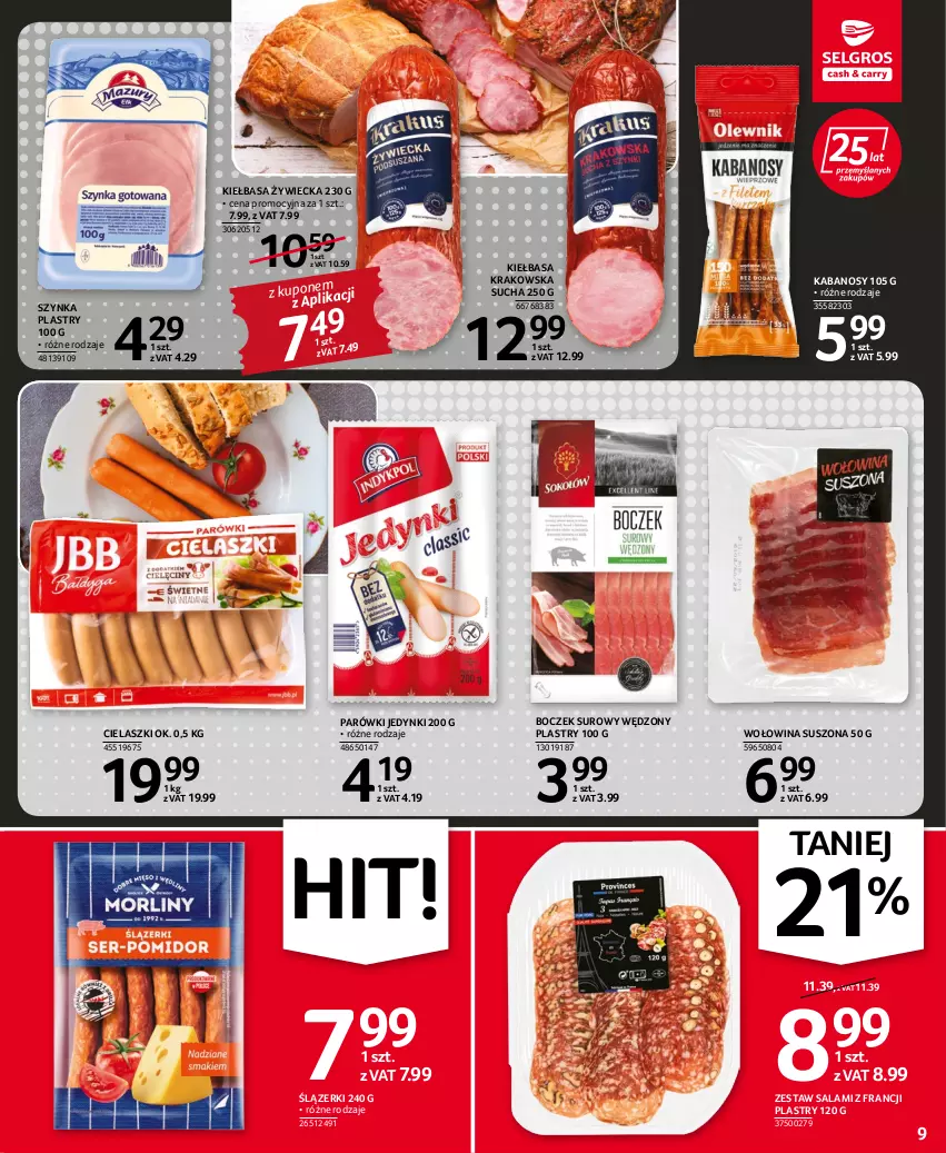 Gazetka promocyjna Selgros - Oferta spożywcza - ważna 20.10 do 02.11.2022 - strona 9 - produkty: Boczek, Kabanos, Kiełbasa, Kiełbasa krakowska, Parówki, Salami, Szynka, Wołowina