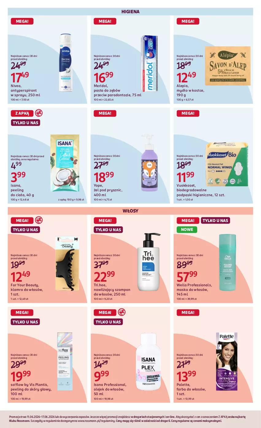 Gazetka promocyjna Rossmann - Gazetka promocyjna Rossmanna - ważna 11.06 do 17.06.2026 - strona 5 - produkty: Antyperspirant, Fa, Farba do włosów, For Your Beauty, Gra, Isana, Maska, Maska do włosów, Mydło, Nivea, Olej, Palette, Pasta do zębów, Peeling, Podpaski, Szampon, Wella, Yope