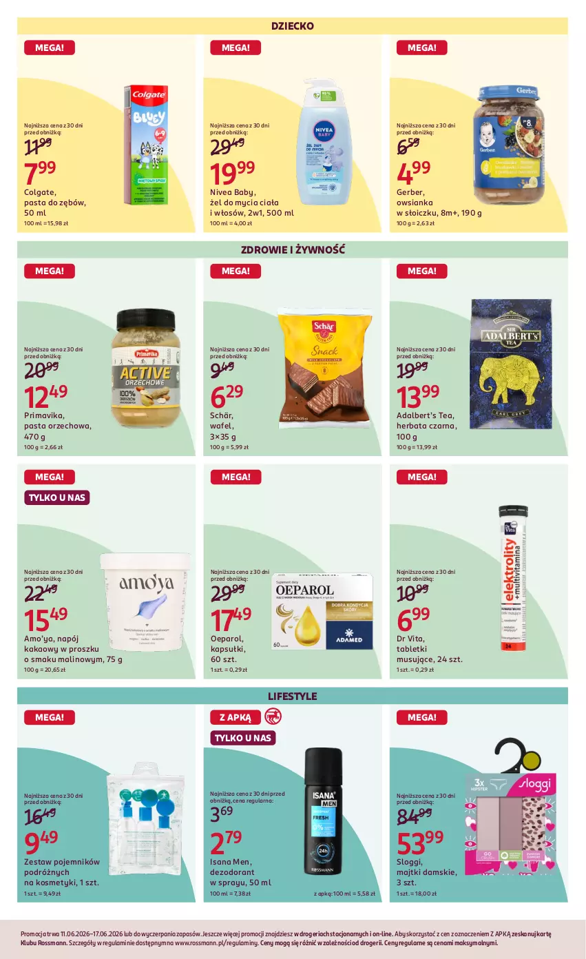 Gazetka promocyjna Rossmann - Gazetka promocyjna Rossmanna - ważna 11.06 do 17.06.2026 - strona 7 - produkty: Colgate, Dezodorant, Dr Vita, Gerber, Herbata, Herbata czarna, Isana, Kakao, LG, Majtki, Mus, Napój, Nivea, Nivea Baby, Owsianka, Pasta do zębów, Pojemnik, Prima, Primavika, Tablet, Tabletki musujące, Zdrowie