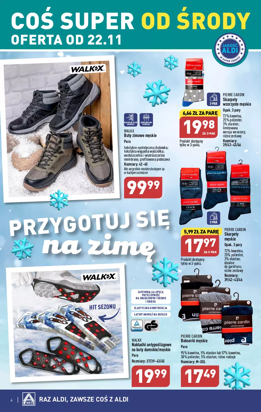 Gazetka promocyjna Aldi - Artykuły przemysłowe i tekstylia - ważna 22.11 do 25.11.2023 - strona 4 - produkty: Bokserki, Buty, Buty zimowe, Karp, Pierre Cardin, Por, Ser, Wełna