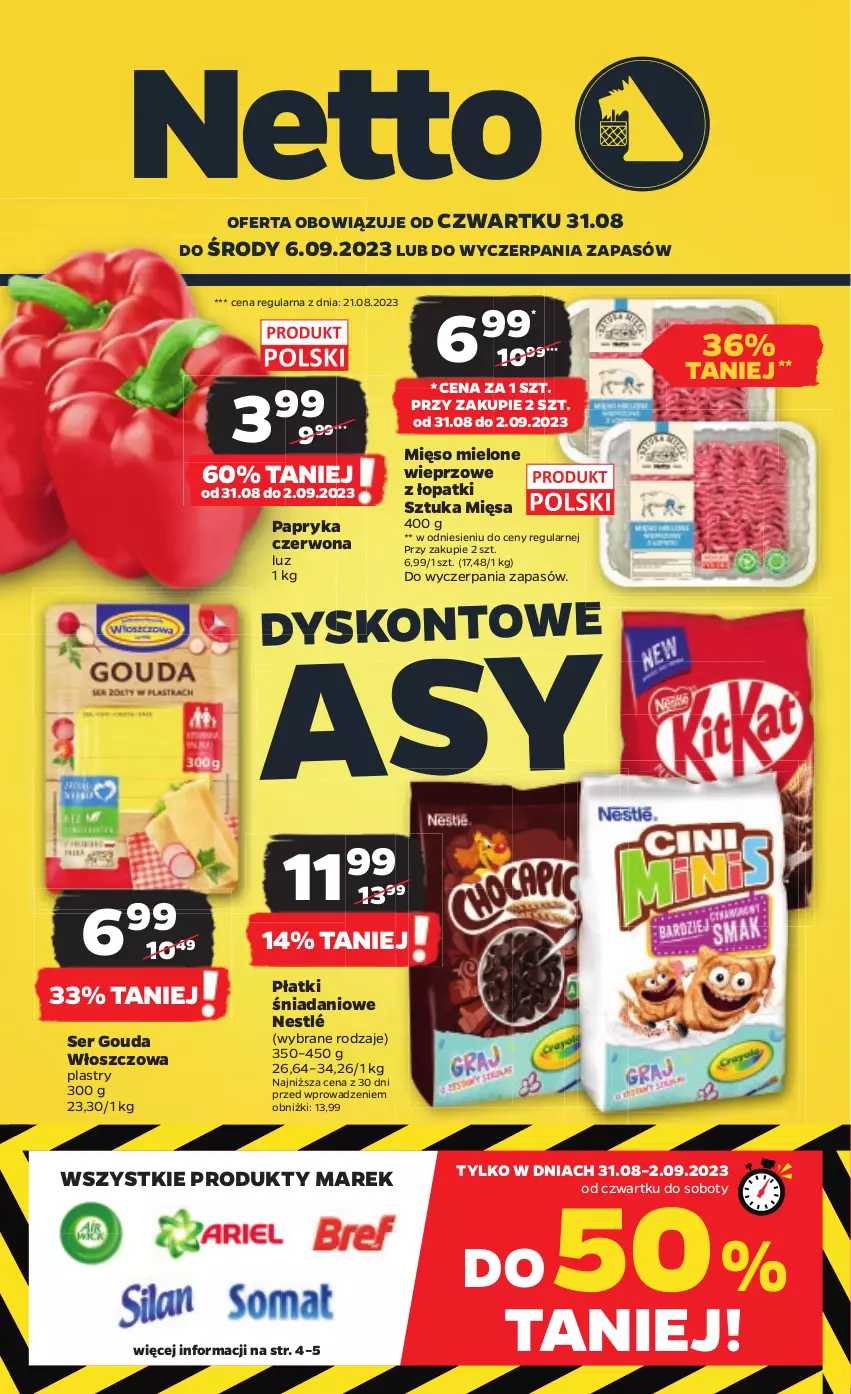 Gazetka promocyjna Netto - Artykuły spożywcze - ważna 31.08 do 06.09.2023 - strona 1 - produkty: Danio, Gouda, Mięso, Mięso mielone, Nestlé, Papryka, Papryka czerwona, Ser