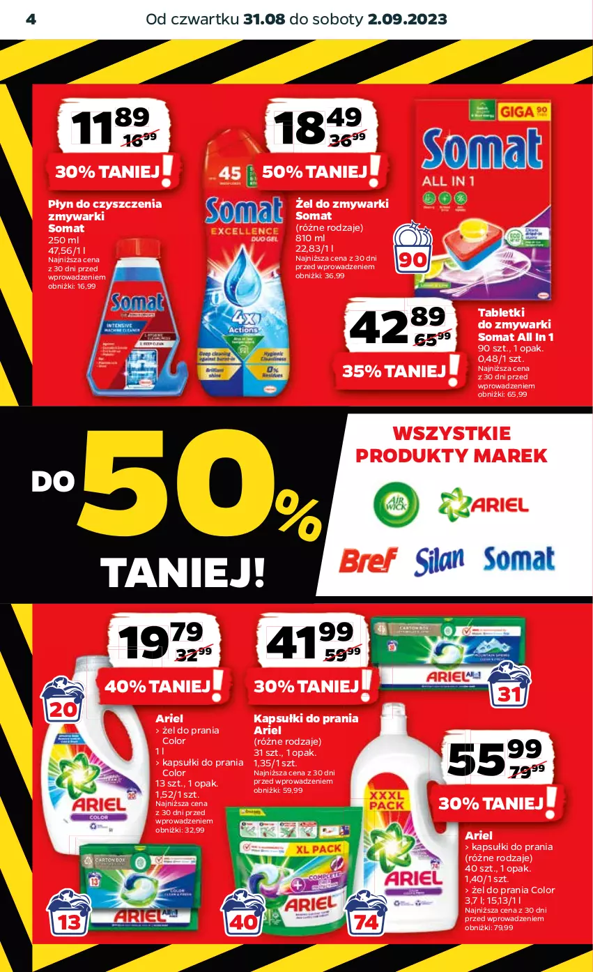 Gazetka promocyjna Netto - Artykuły spożywcze - ważna 31.08 do 06.09.2023 - strona 4 - produkty: Ariel, Kapsułki do prania, Somat, Tablet, Tabletki do zmywarki, Zmywarki