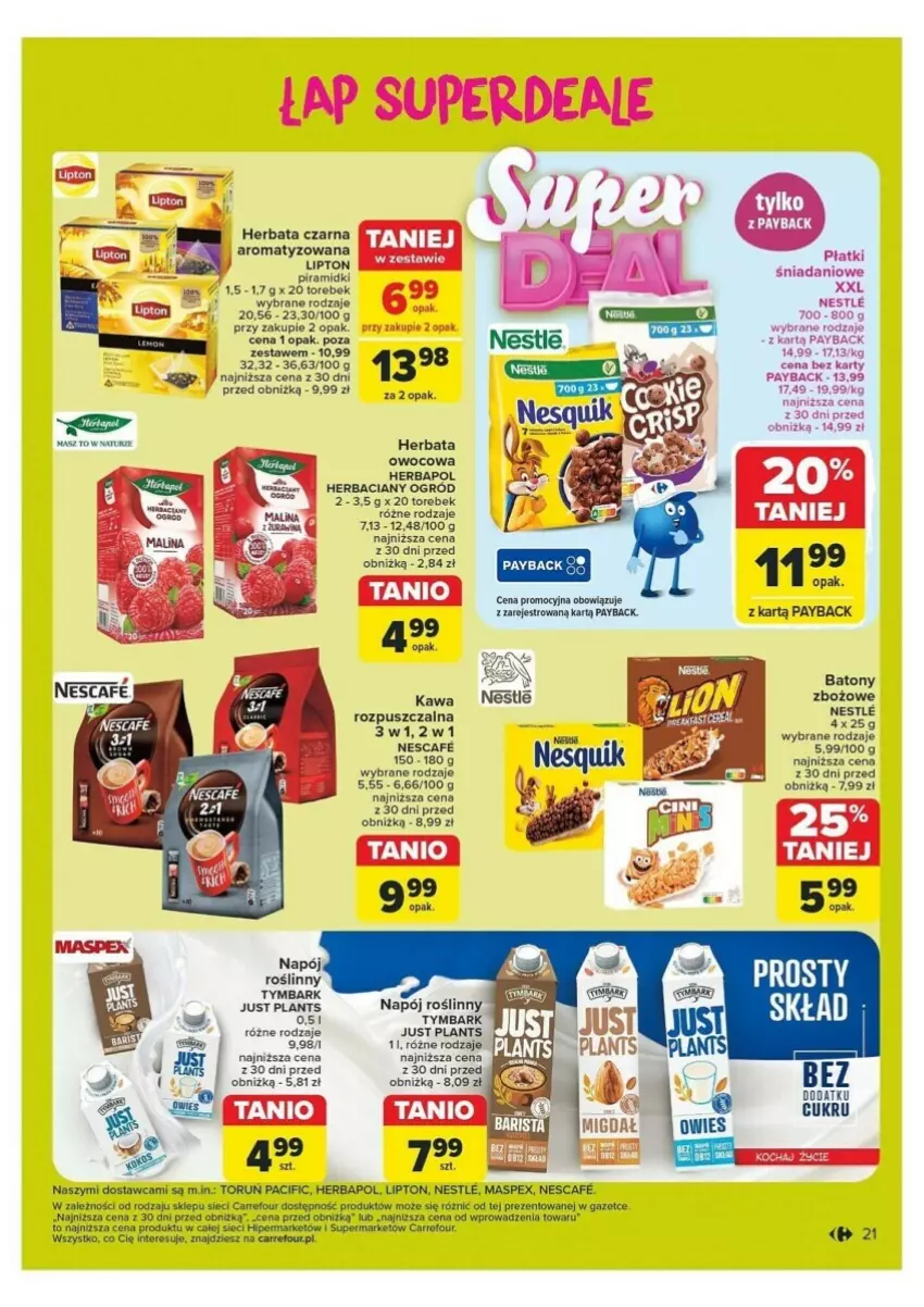 Gazetka promocyjna Carrefour - ważna 21.10 do 26.10.2024 - strona 14 - produkty: Baton, Cif, Danio, Herbapol, Herbata, Herbata czarna, Herbata owocowa, Kawa, Lipton, Napój, Napój roślinny, Ogród, Tymbark