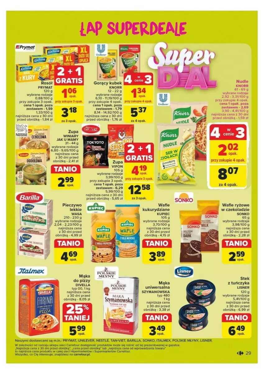 Gazetka promocyjna Carrefour - ważna 21.10 do 26.10.2024 - strona 22 - produkty: Barilla, Knorr, Kupiec, Lisner, Mąka, Piec, Pieczywo, Polskie Młyny, Prymat, Ryż, Sonko, Stek, Tuńczyk, Wafle, Wasa, Winiary, Zupa