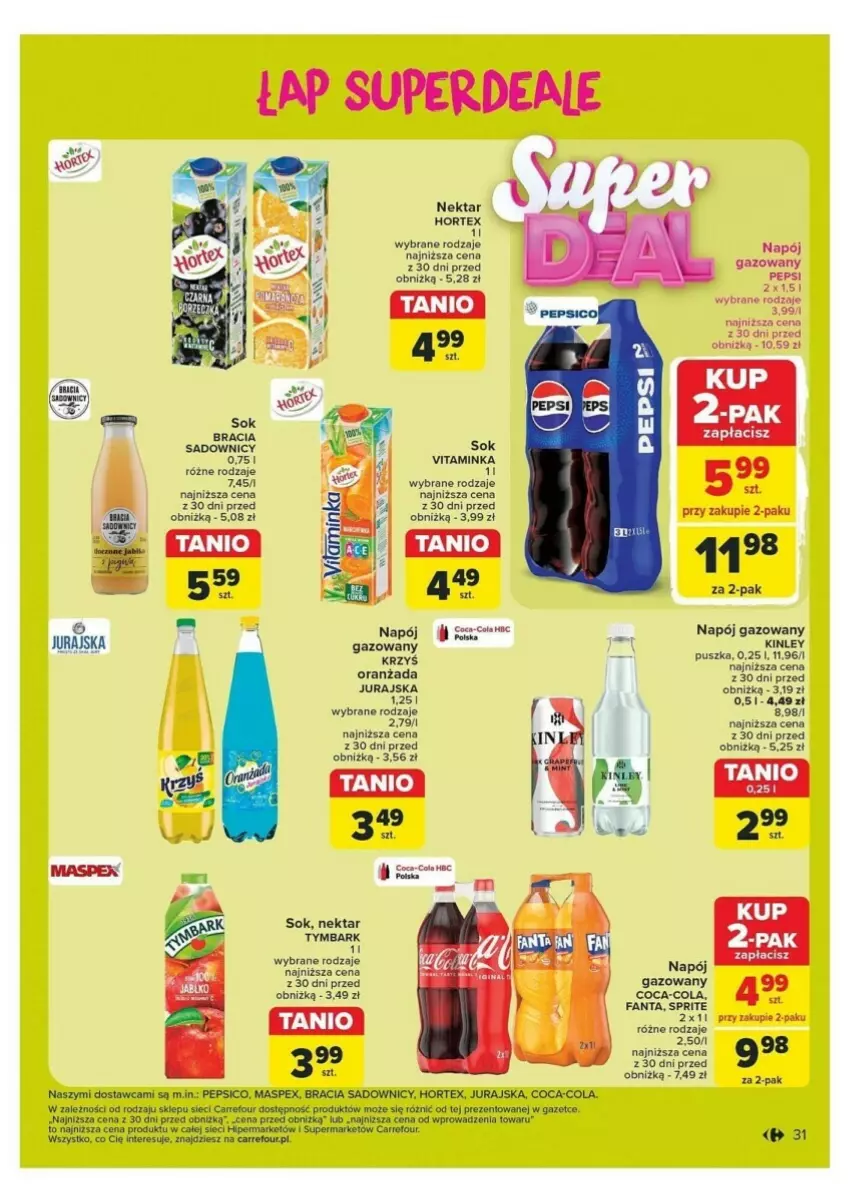 Gazetka promocyjna Carrefour - ważna 21.10 do 26.10.2024 - strona 25 - produkty: Coca-Cola, Fa, Fanta, Hortex, Inka, Napój, Napój gazowany, Nektar, Oranżada, Pepsi, Sok, Sprite, Tymbark