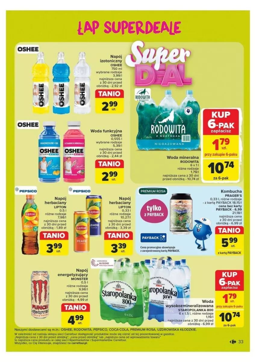 Gazetka promocyjna Carrefour - ważna 21.10 do 26.10.2024 - strona 27 - produkty: Coca-Cola, Lipton, Napój, Napój izotoniczny, Oshee, Pepsi, Sok, Staropolanka, Woda, Woda mineralna