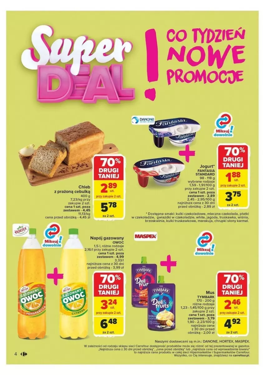 Gazetka promocyjna Carrefour - ważna 21.10 do 26.10.2024 - strona 34 - produkty: Chleb, Chrupki, Czekolada, Danone, Fa, Fanta, Jogurt, Mus, Napój, Napój gazowany, Tymbark