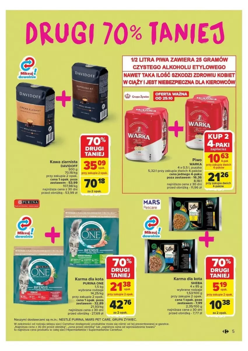 Gazetka promocyjna Carrefour - ważna 21.10 do 26.10.2024 - strona 45 - produkty: Davidoff, Gra, Kawa, Kawa ziarnista, Mars, Piwa, Por, Pur, Purina, Sheba, Warka