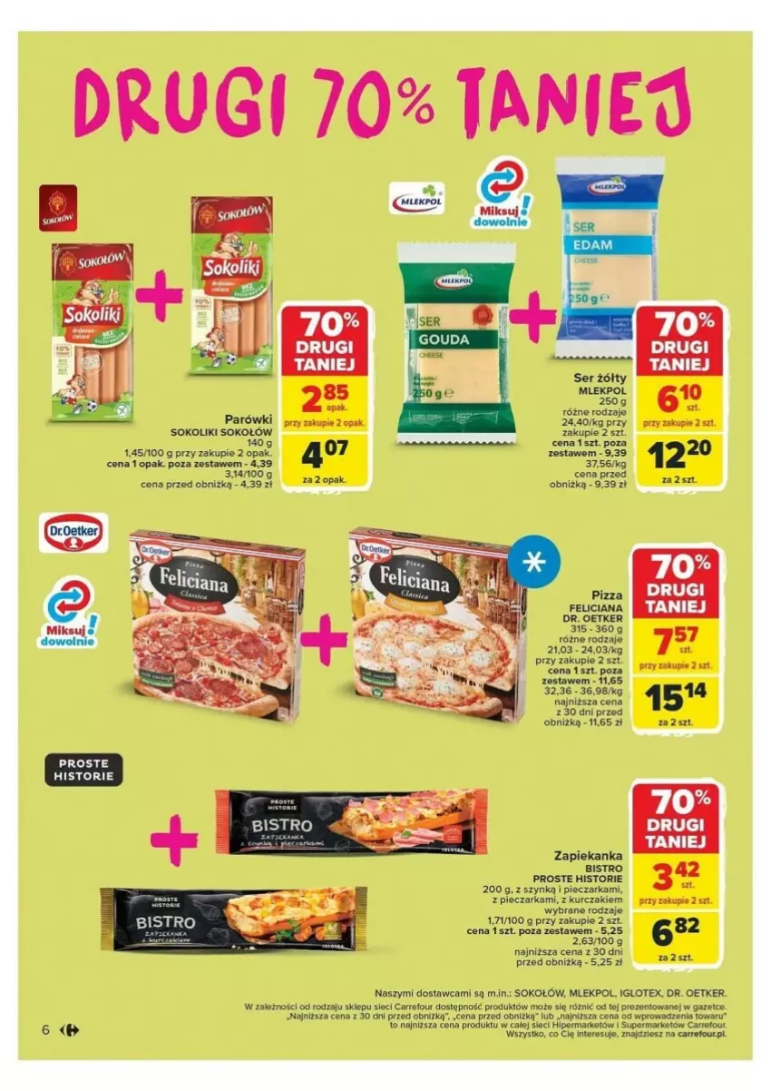 Gazetka promocyjna Carrefour - ważna 21.10 do 26.10.2024 - strona 56 - produkty: Dr. Oetker, Fa, Feliciana, Kurczak, Parówki, Piec, Pieczarka, Pizza, Ser, Sok, Sokołów, Zapiekanka