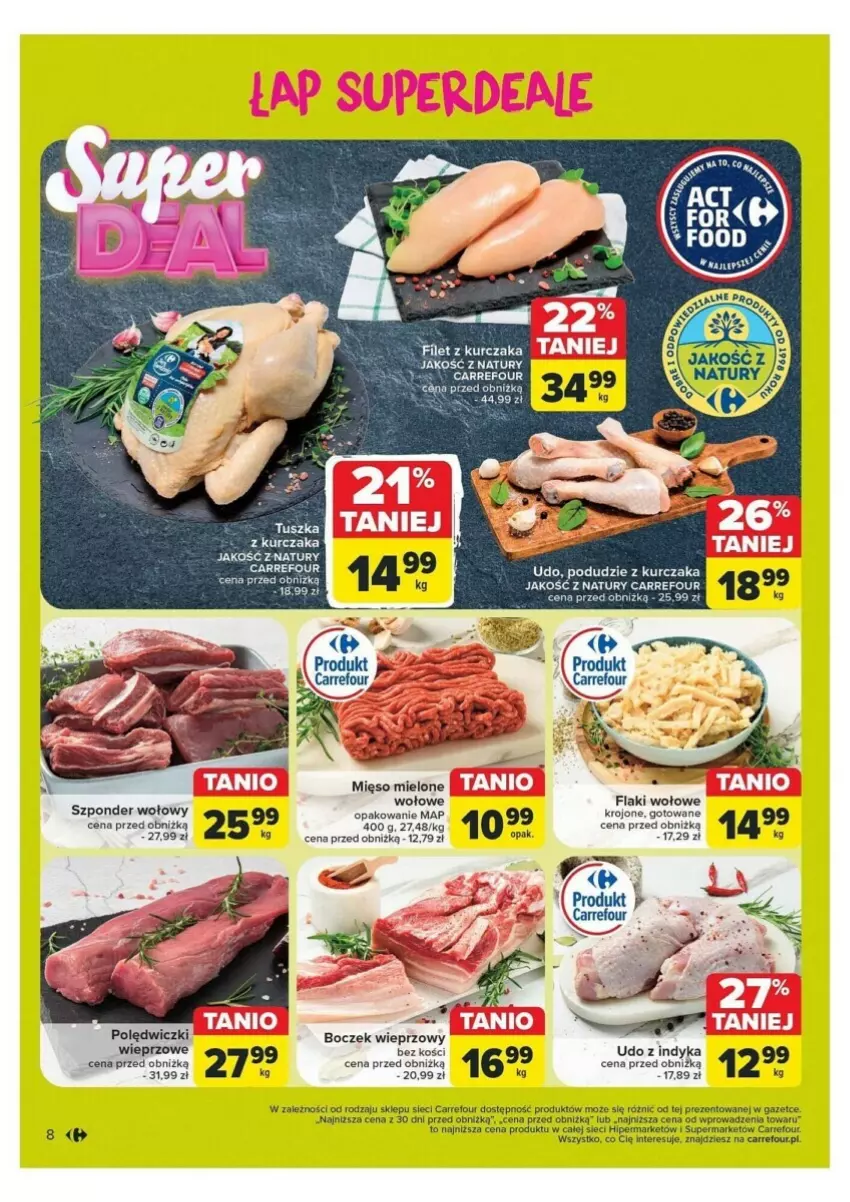 Gazetka promocyjna Carrefour - ważna 21.10 do 26.10.2024 - strona 58 - produkty: Boczek, Boczek wieprzowy, Flaki, Flaki wołowe, Kurczak, Mięso, Mięso mielone, Podudzie z kurczaka, Szponder wołowy, Tusz